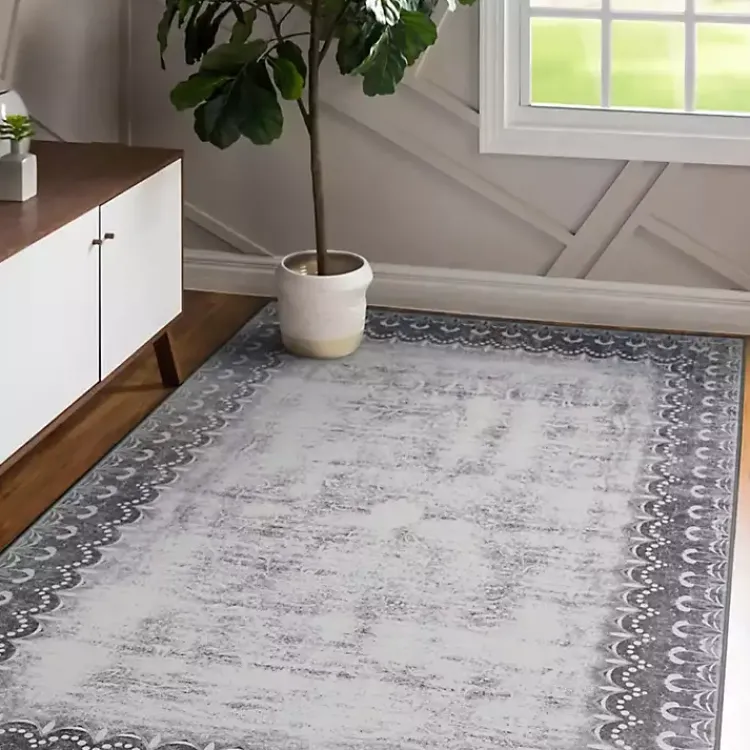 Area Rugs-Kirklands Home Dardon Bordered Washable Area Rug, 5x7 Gray