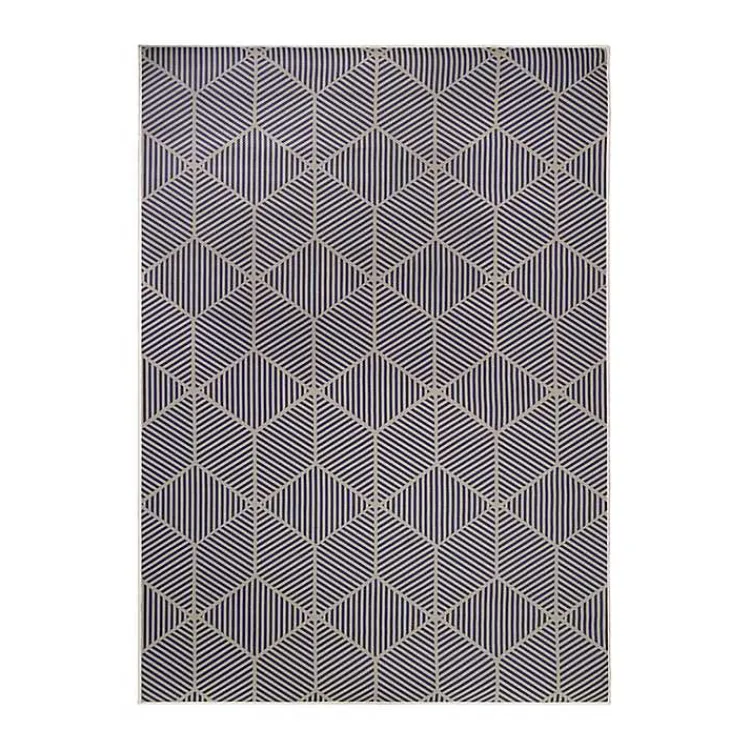 Area Rugs-Kirklands Home Navy Geometric Washable Area Rug, 5x7 Blue