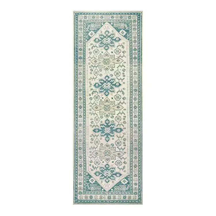 Area Rugs-Kirklands Home Teal Seraz Washable Runner, 2x7