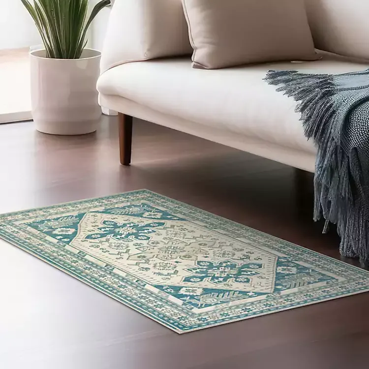 Area Rugs-Kirklands Home Teal Seraz Washable Area Rug, 3x5
