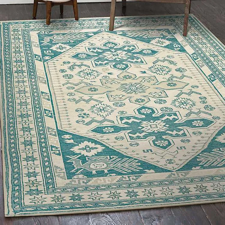 Area Rugs-Kirklands Home Teal Seraz Washable Area Rug, 5x7