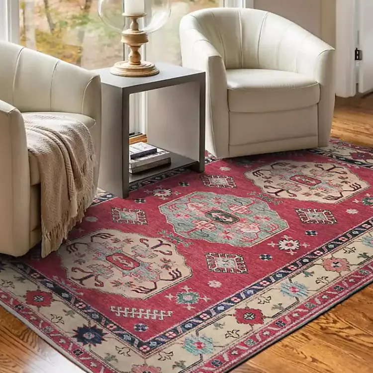 Area Rugs-Kirklands Home Washable Shary Coral Area Rug, 5x7 Pink