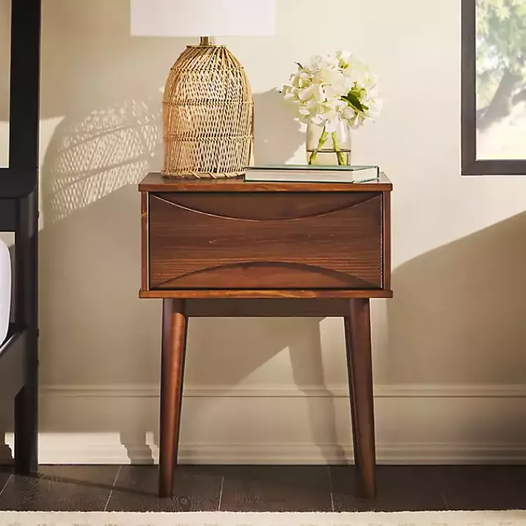 Nightstands-Kirklands Home Walnut Mid-Century Modern Nightstand Brown