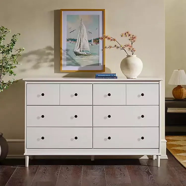 Dressers & Chests-Kirklands Home Pine 6-Drawer Modern Dresser White