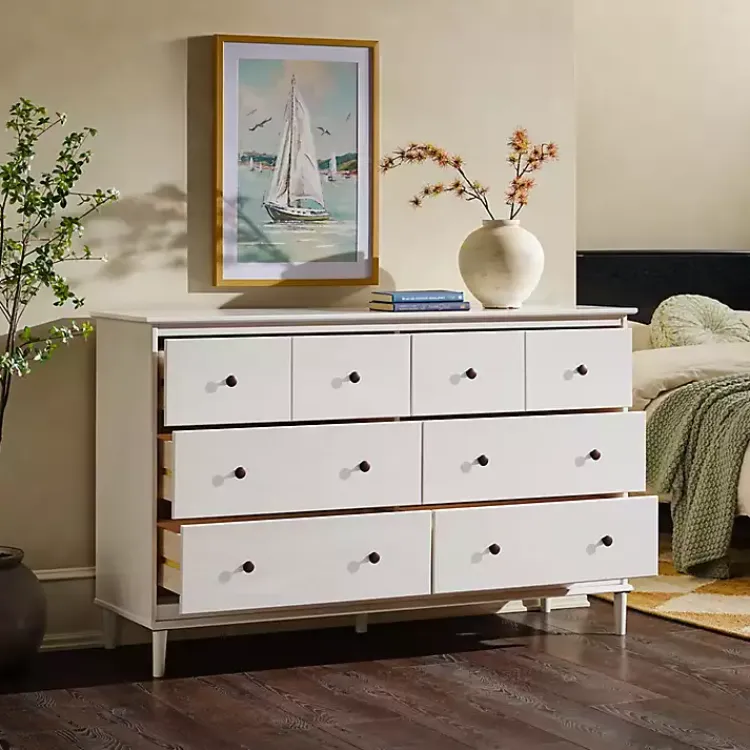 Dressers & Chests-Kirklands Home Pine 6-Drawer Modern Dresser White