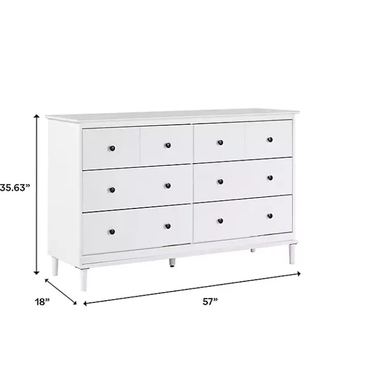 Dressers & Chests-Kirklands Home Pine 6-Drawer Modern Dresser White