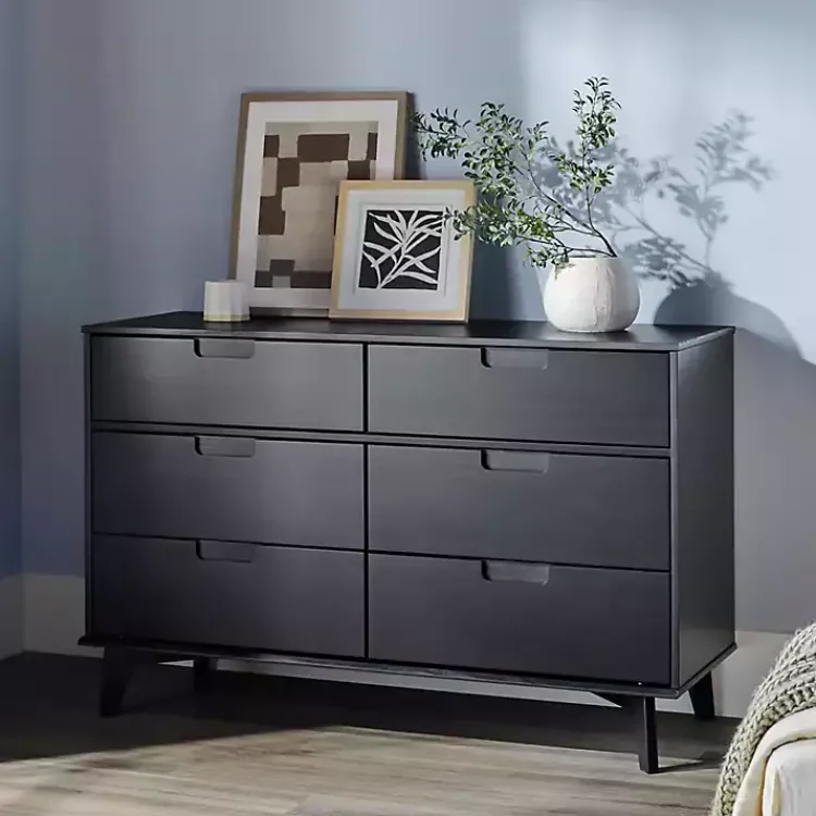 Dressers & Chests-Kirklands Home Grooved Handle 6-Drawer Dresser Black