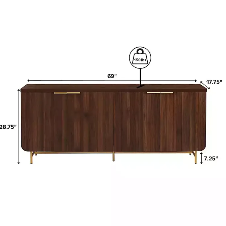 Cabinets & Sideboards-Kirklands Home Walnut Wood Scandinavian 4-Door Sideboard Brown