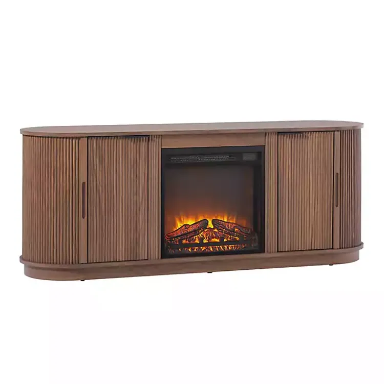Tv Stands & Media Consoles-Kirklands Home Mocha Reeded Fireplace Media Cabinet Brown