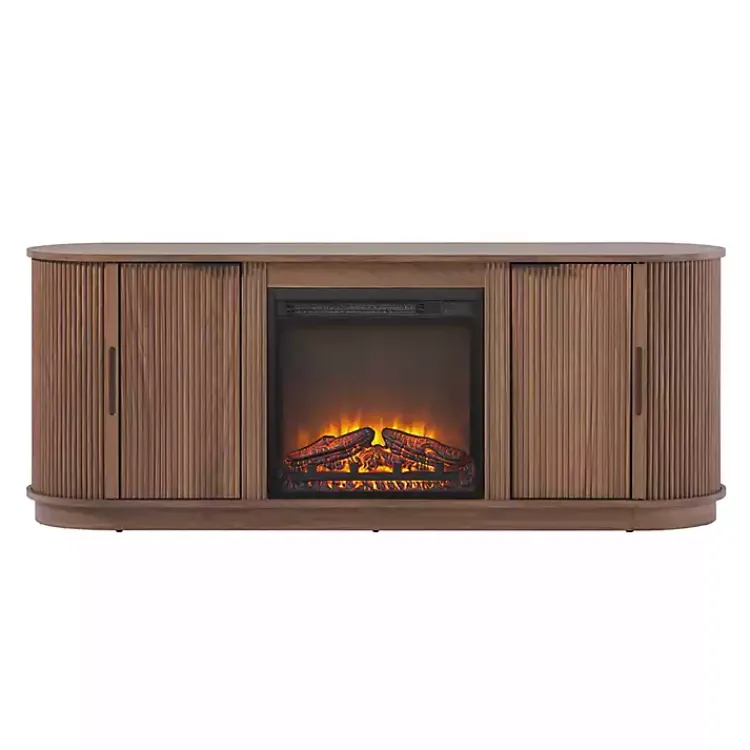 Tv Stands & Media Consoles-Kirklands Home Mocha Reeded Fireplace Media Cabinet Brown