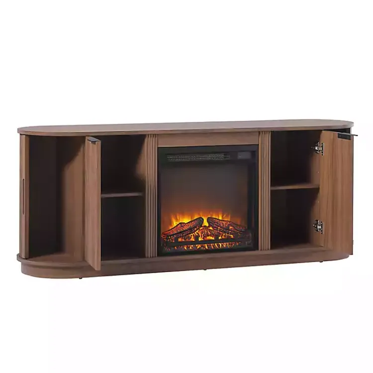 Tv Stands & Media Consoles-Kirklands Home Mocha Reeded Fireplace Media Cabinet Brown