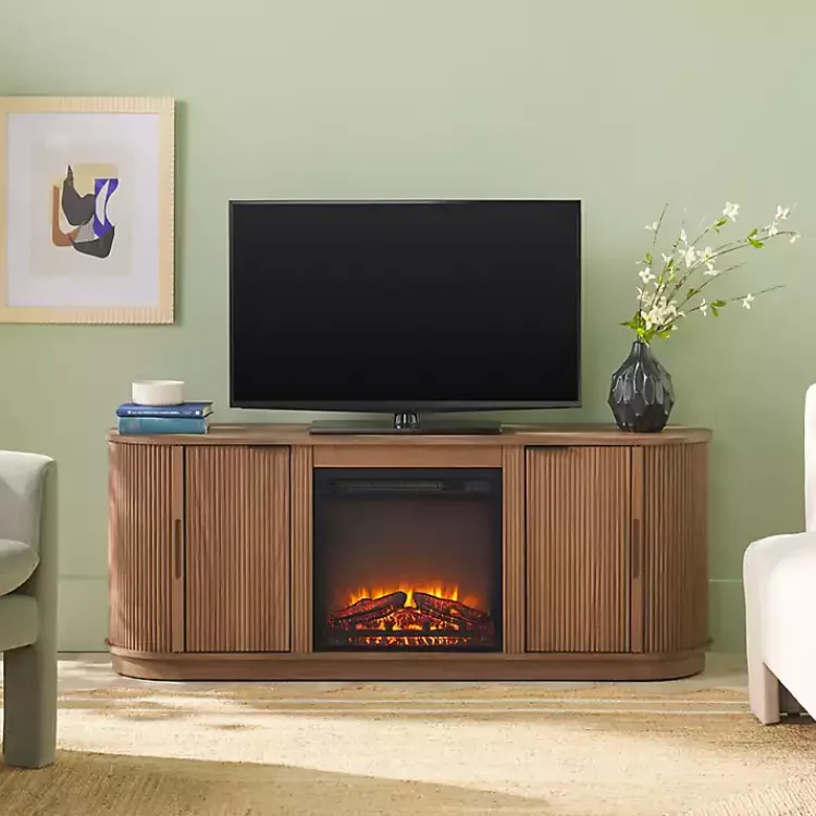 Tv Stands & Media Consoles-Kirklands Home Mocha Reeded Fireplace Media Cabinet Brown