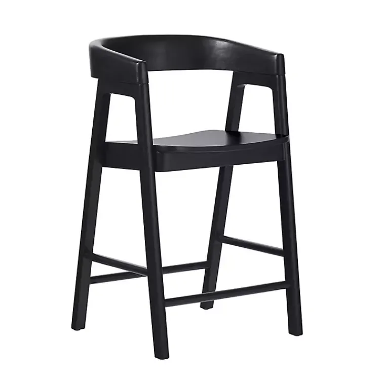 Bar Stools & Counter Height Stools-Kirklands Home Wood Rounded Modern Counter Stool Black