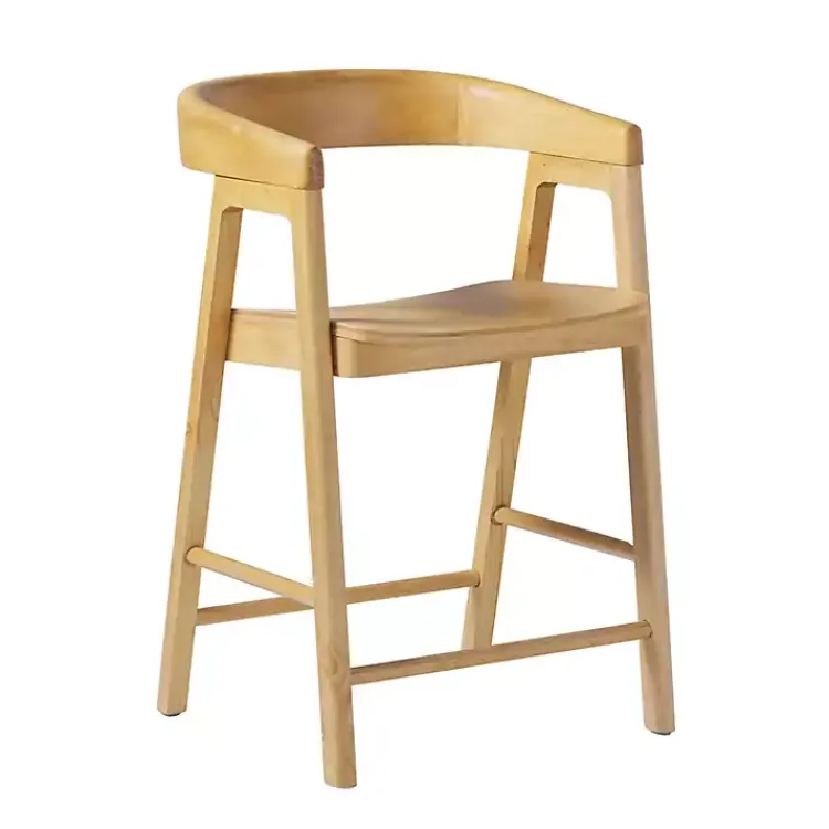 Bar Stools & Counter Height Stools-Kirklands Home Natural Wood Rounded Modern Counter Stool Tan