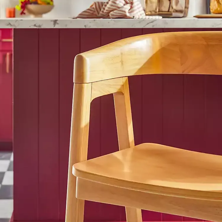 Bar Stools & Counter Height Stools-Kirklands Home Natural Wood Rounded Modern Counter Stool Tan