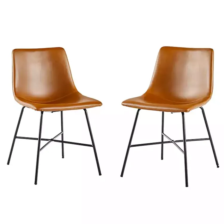 Dining Chairs-Kirklands Home Whiskey Faux Leather Scoop Dining Chairs, Set of 2 Brown