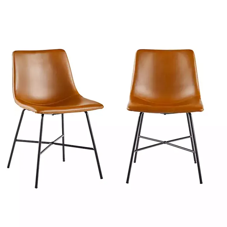 Dining Chairs-Kirklands Home Whiskey Faux Leather Scoop Dining Chairs, Set of 2 Brown