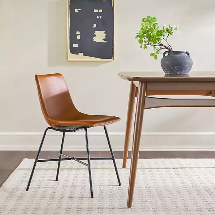 Dining Chairs-Kirklands Home Whiskey Faux Leather Scoop Dining Chairs, Set of 2 Brown