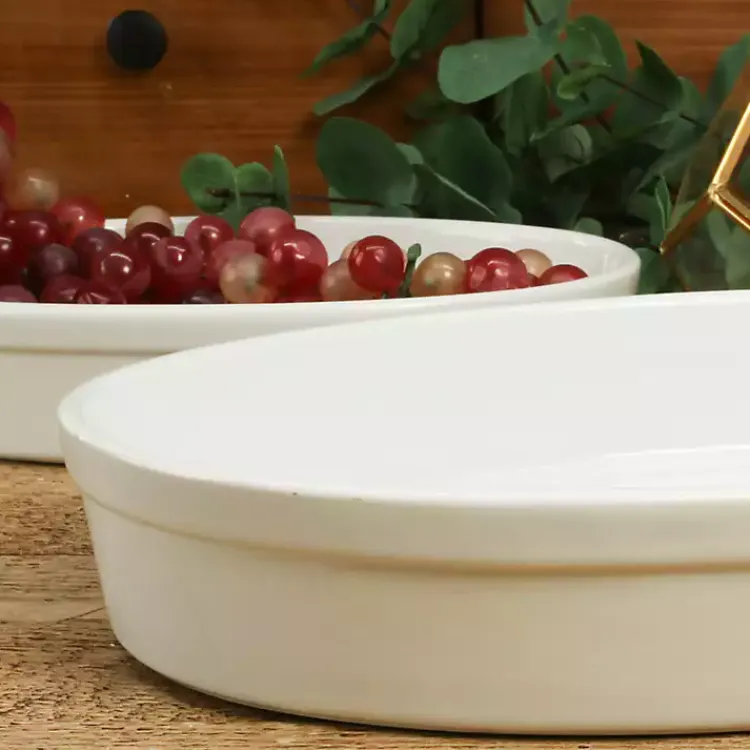 Bakeware & Cookware-Kirklands Home Ceramic Oval Bakers, Set of 2 White