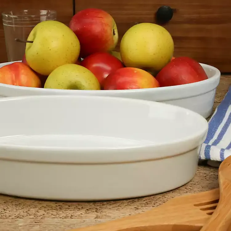 Bakeware & Cookware-Kirklands Home Ceramic Oval Bakers, Set of 2 White