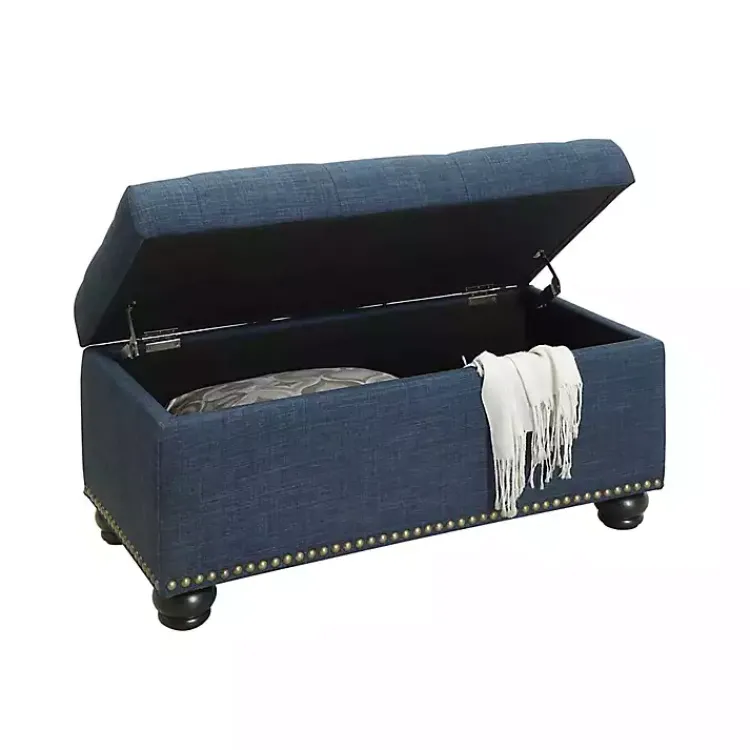 Benches & Ottomans-Kirklands Home Navy Tufted Jess Storage Ottoman Bench Blue