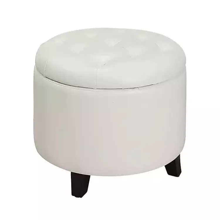 Benches & Ottomans-Kirklands Home Faux Leather Eliza Round Storage Ottoman White