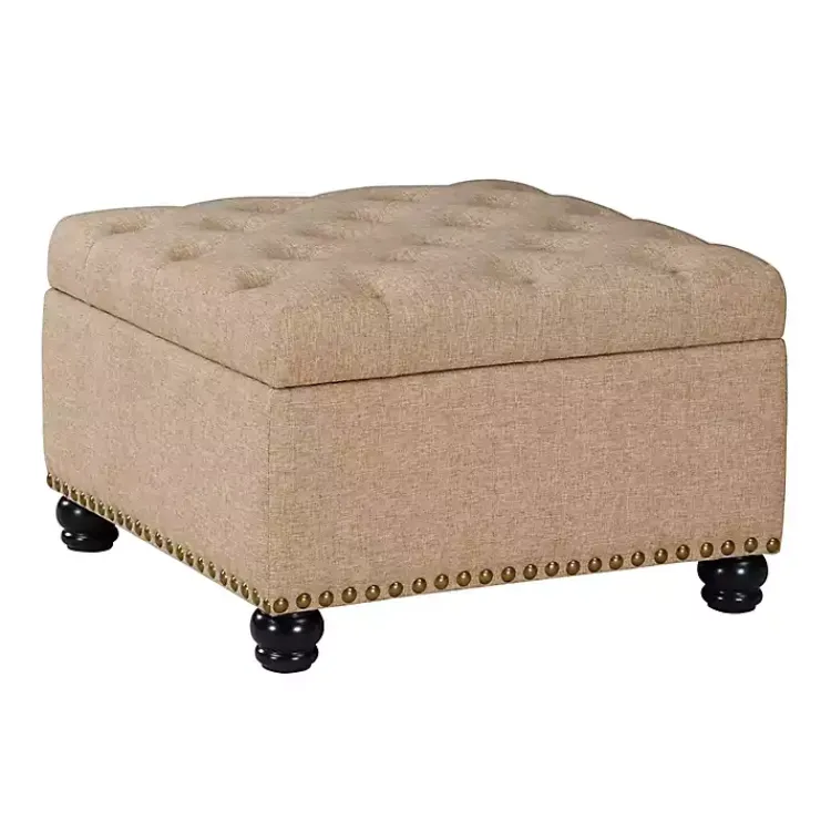 Benches & Ottomans-Kirklands Home Upholstered Ava Coffee Table Ottoman Tan