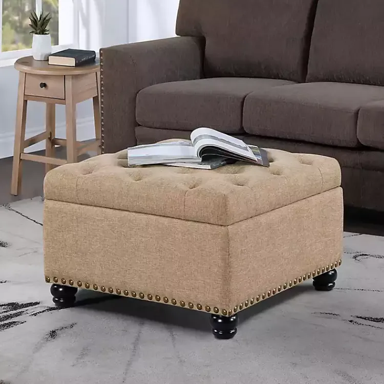 Benches & Ottomans-Kirklands Home Upholstered Ava Coffee Table Ottoman Tan