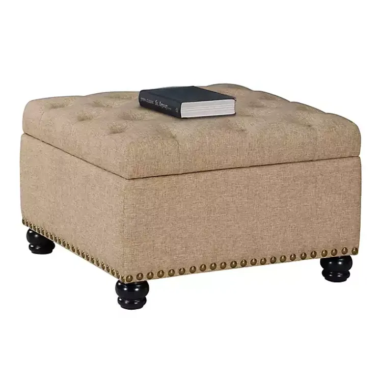 Benches & Ottomans-Kirklands Home Upholstered Ava Coffee Table Ottoman Tan