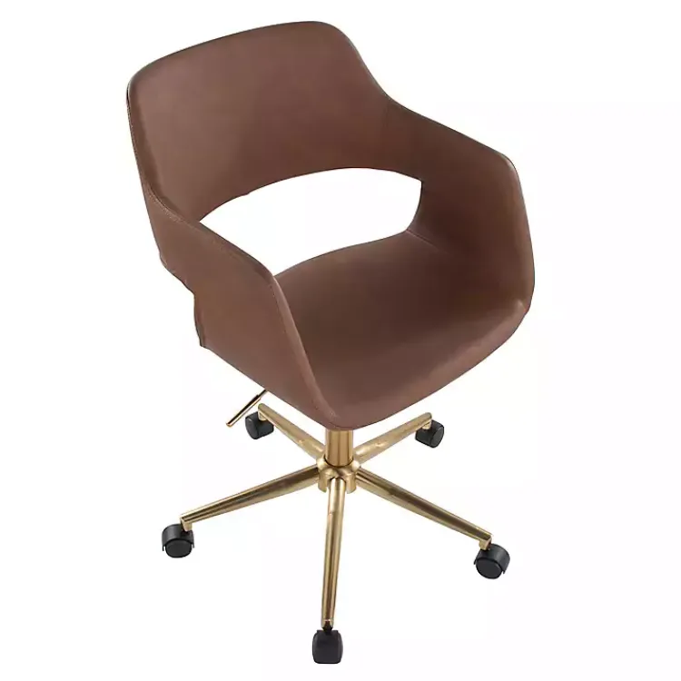 Office Furniture-Kirklands Home Faux Leather & Gold Marshall Office Chair Brown