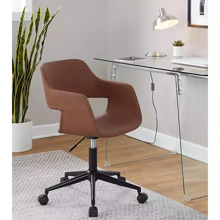 Office Furniture-Kirklands Home Faux Leather & Black Marshall Office Chair Brown