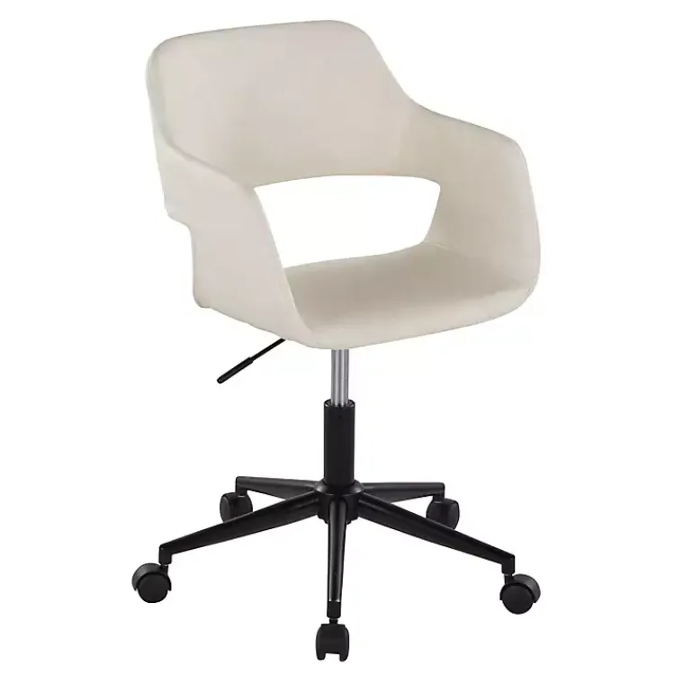 Office Furniture-Kirklands Home Cream Faux Leather & Black Marshall Office Chair White