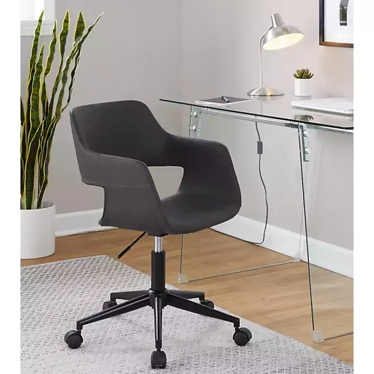 Office Furniture-Kirklands Home Faux Leather & Black Marshall Office Chair Gray