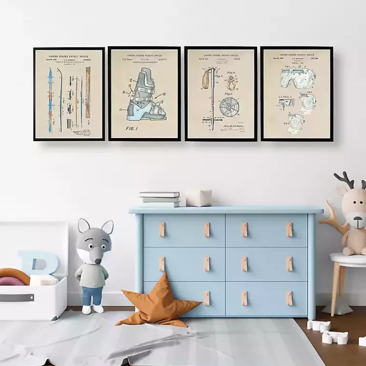 Framed Art-Kirklands Home Snow Skiing Patents Framed Art Prints Multi