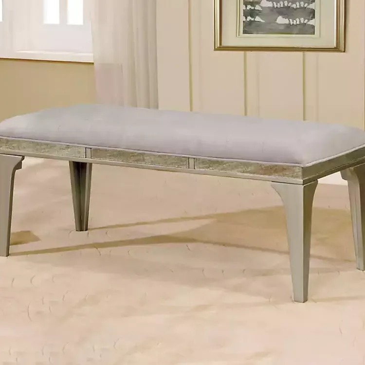 Dining Chairs-Kirklands Home Tufted Upholstered Silver Dining Bench Gray