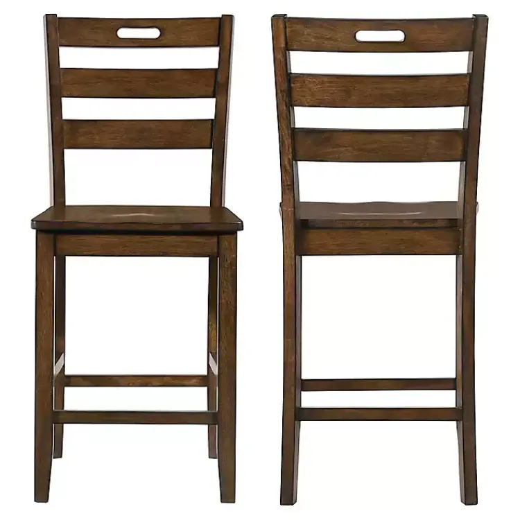 Bar Stools & Counter Height Stools-Kirklands Home Rustic Oak Wood Quinby Counter Stools, Set of 2 Brown