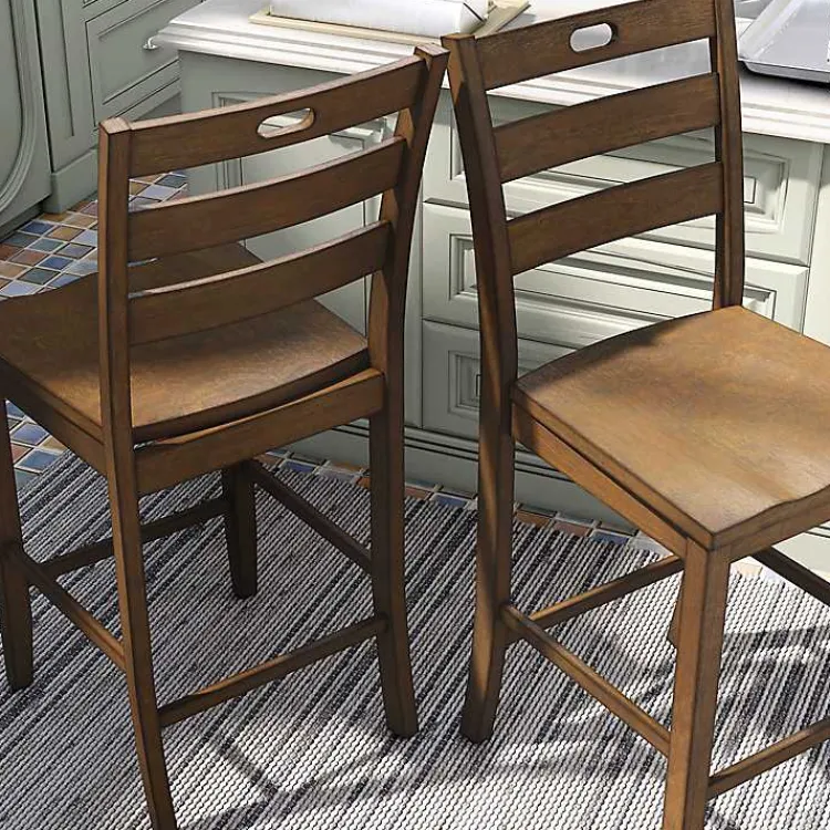 Bar Stools & Counter Height Stools-Kirklands Home Rustic Oak Wood Quinby Counter Stools, Set of 2 Brown