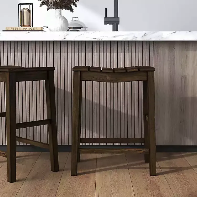 Bar Stools & Counter Height Stools-Kirklands Home Dark Oak Wood Whitcombe Counter Stools, Set of 2 Brown