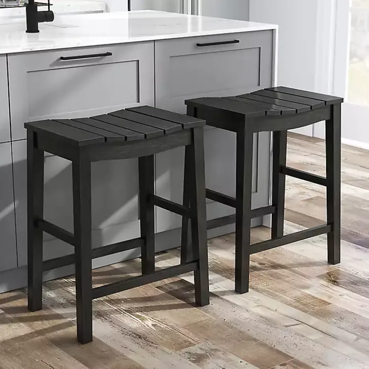 Bar Stools & Counter Height Stools-Kirklands Home Wood Whitcombe Counter Stools, Set of 2 Black