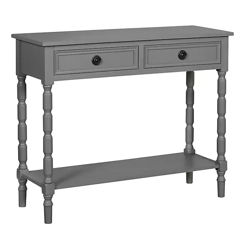 Console Tables-Kirklands Home Dark Wood 2-Drawer Barrett Console Table Gray