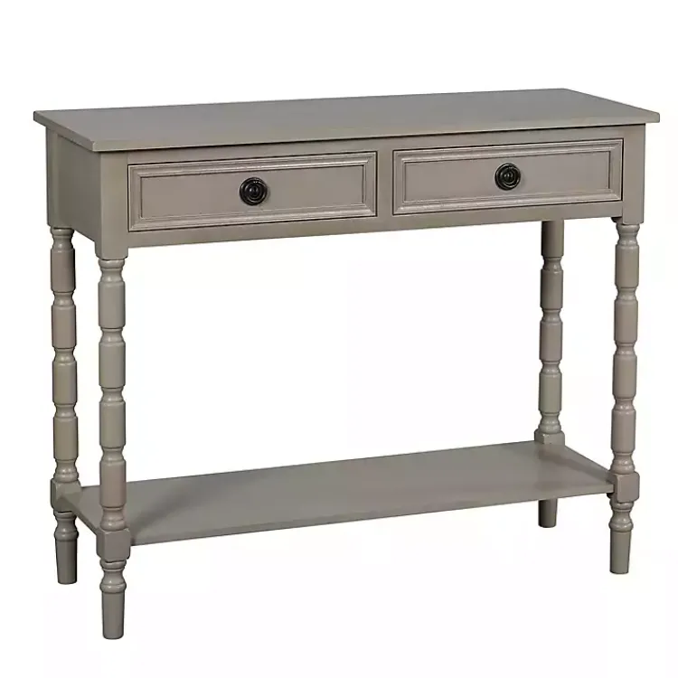Console Tables-Kirklands Home Light Wood 2-Drawer Barrett Console Table Gray