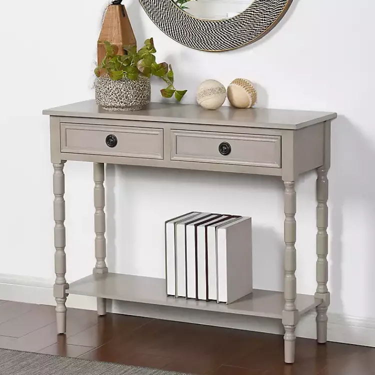 Console Tables-Kirklands Home Light Wood 2-Drawer Barrett Console Table Gray