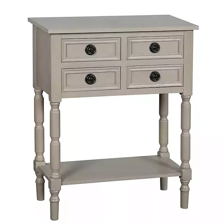 Console Tables-Kirklands Home Light Wood 4-Drawer Barrett Console Table Gray