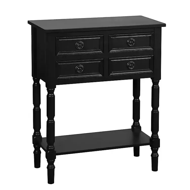Console Tables-Kirklands Home Wood 4-Drawer Barrett Console Table Black