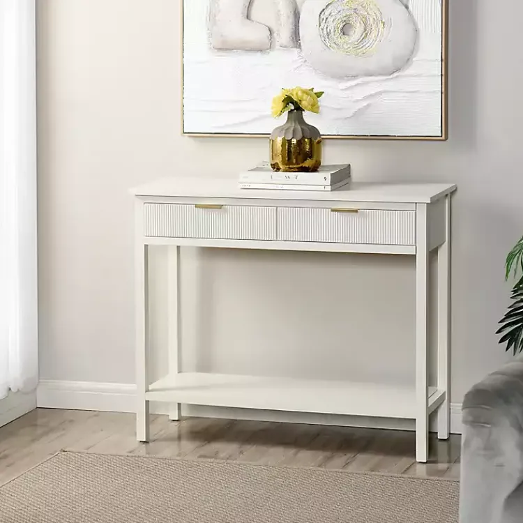Console Tables-Kirklands Home Ribbed Wood 2-Drawer Colleen Console Table White