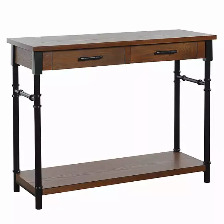 Console Tables-Kirklands Home Brown Wood and Black Metal Ruth Console Table