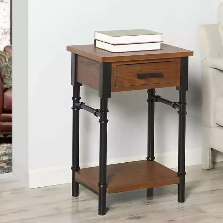 Accent & End Tables-Kirklands Home Brown Wood and Black Metal Ruth Accent Table