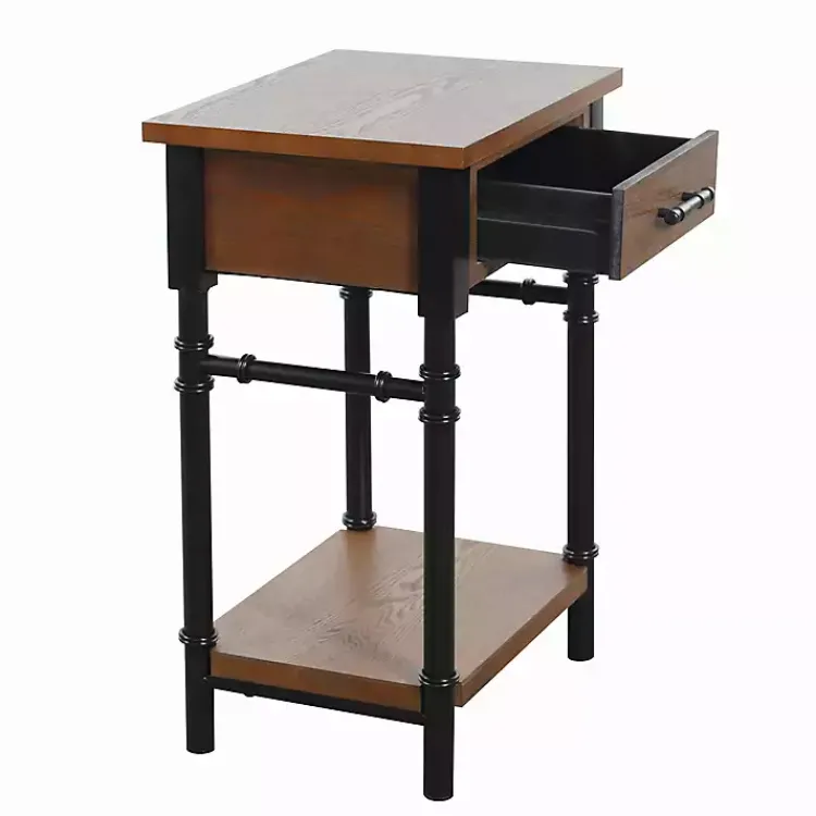 Accent & End Tables-Kirklands Home Brown Wood and Black Metal Ruth Accent Table