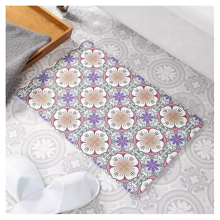 Bathroom Rugs-Kirklands Home Purple Flower Stone Bath Mat