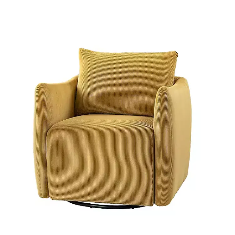 Accent Chairs-Kirklands Home Jerri Mustard Corduroy Swivel Accent Chair Yellow
